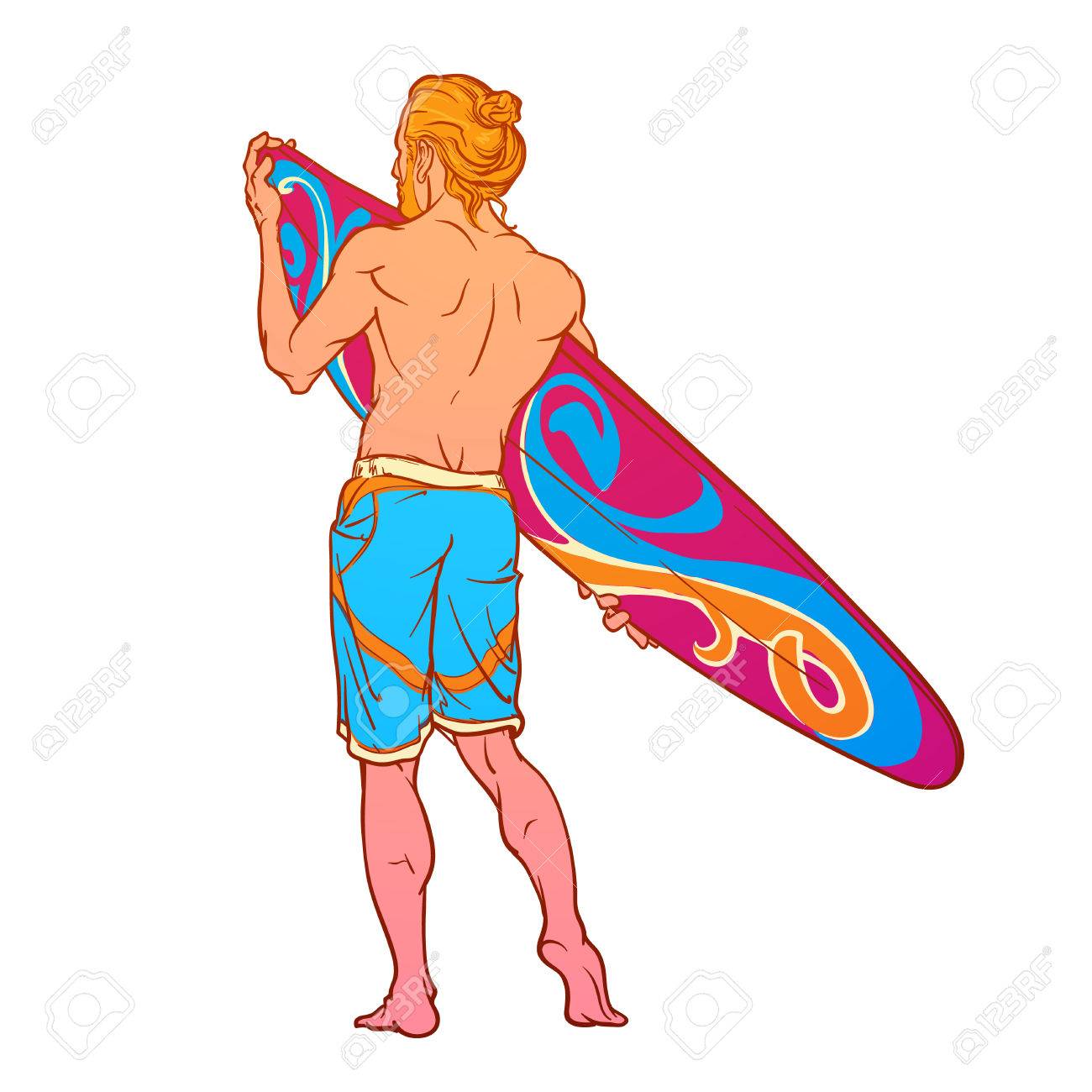 1300x1300 Summer Water Sport Activities. Athletic Shaped Surfer Wearing
