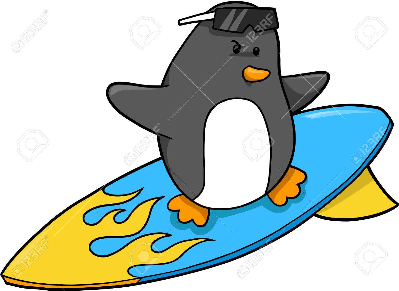 1300x947 Surfer Penguin Vector Illustration Royalty Free Cliparts, Vectors