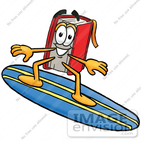 450x450 Clip Art Graphic Of A Book Cartoon Character Surfing On A Blue