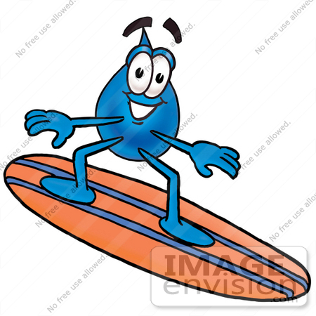450x450 Clip Art Graphic Of A Blue Waterdrop Or Tear Character Surfing