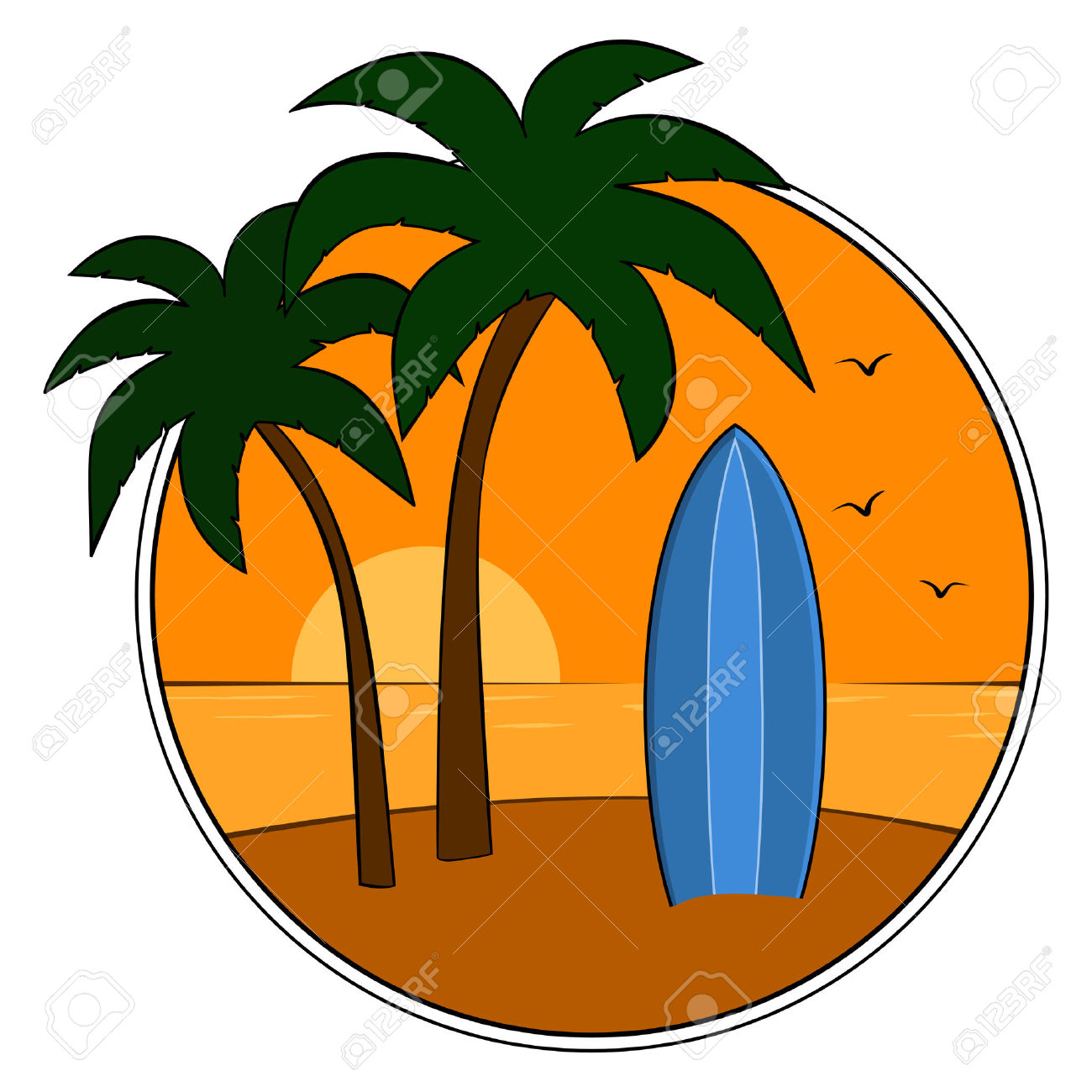 1300x1300 Drawn Palm Tree Surfboard