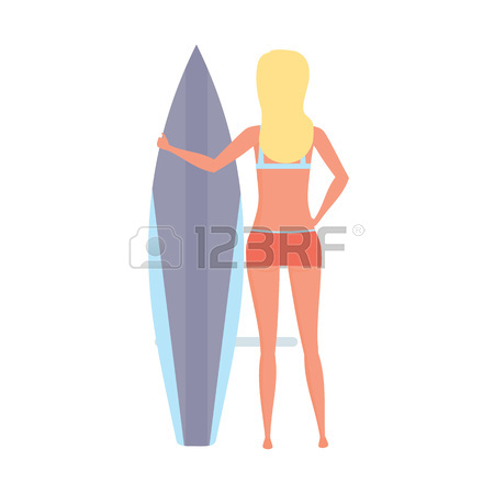 450x450 Surfer Girl Is Standing With A Board For Swimming In Her Hand