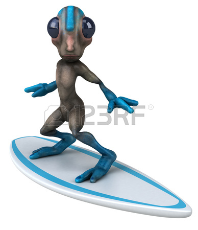 388x450 Cartoon Alien On Surfing Board Stock Photo, Picture And Royalty