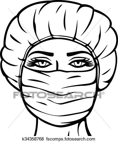 391x470 Clip Art Of Woman Doctor In Surgical Mask K34358768