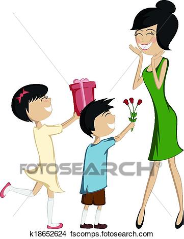 361x470 Clipart Of Surprise Mom! Son And Daughter K18652624