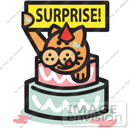 450x450 Royalty Free Cartoon Clip Art Of A Ginger Cat Holding A Surprise