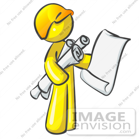 450x450 Clip Art Graphic Of A Yellow Guy Character With Blueprints
