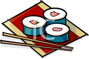300x197 Art Image A Sushi Roll And Chopsticks