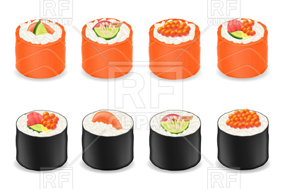 400x267 Swt Of Sushi Rolls With Red Fish Royalty Free Vector Clip Art