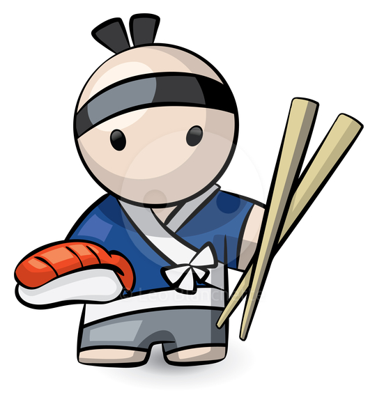 551x590 Clipart Illustration Japanese Sushi Chef Holding Pair