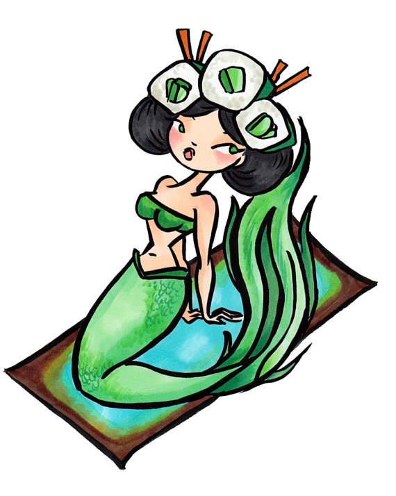 570x714 Rainbow Roll Sushi Pin Up Mermaid Girl Original By Daisychurch