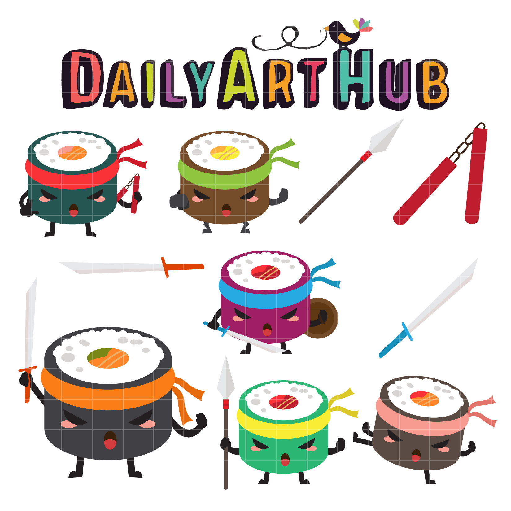 1650x1650 Sushi Warrior Clip Art Set Daily Art Hub