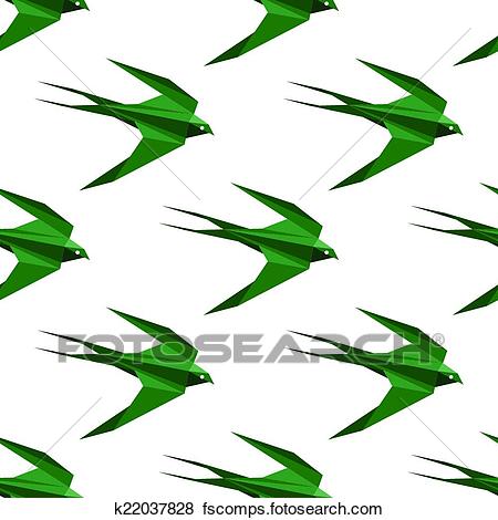 450x470 Clip Art Of Origami Swallow Seamless Pattern K22037828