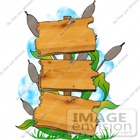 450x450 Three Tiered Wooden Sign And Cattails In A Swamp Clipart