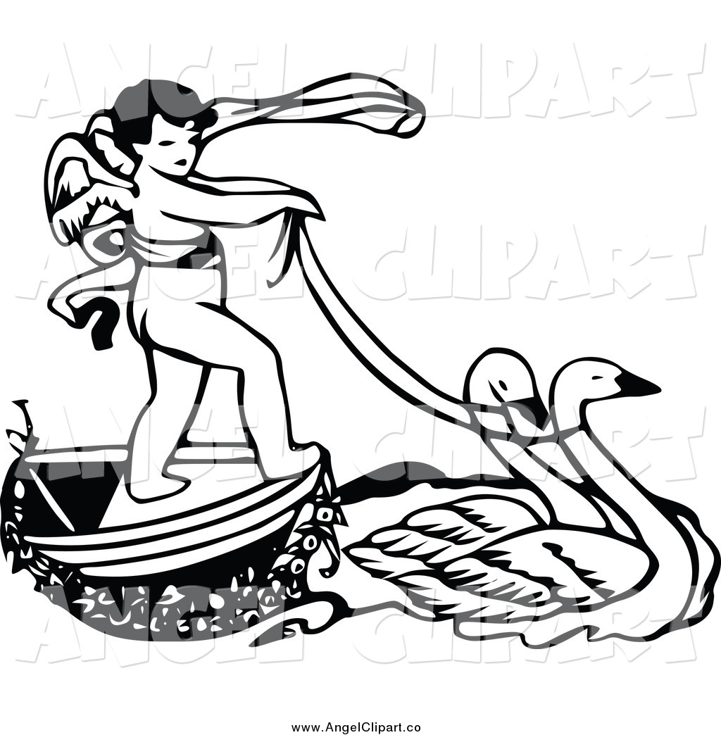 1024x1044 Clip Art Of A Black And White Angel Riding On A Swan Boat By