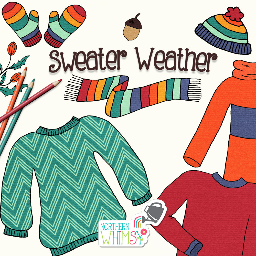 1000x1000 Fall Clip Art Sweater Weather Hand Drawn Autumn Clothing