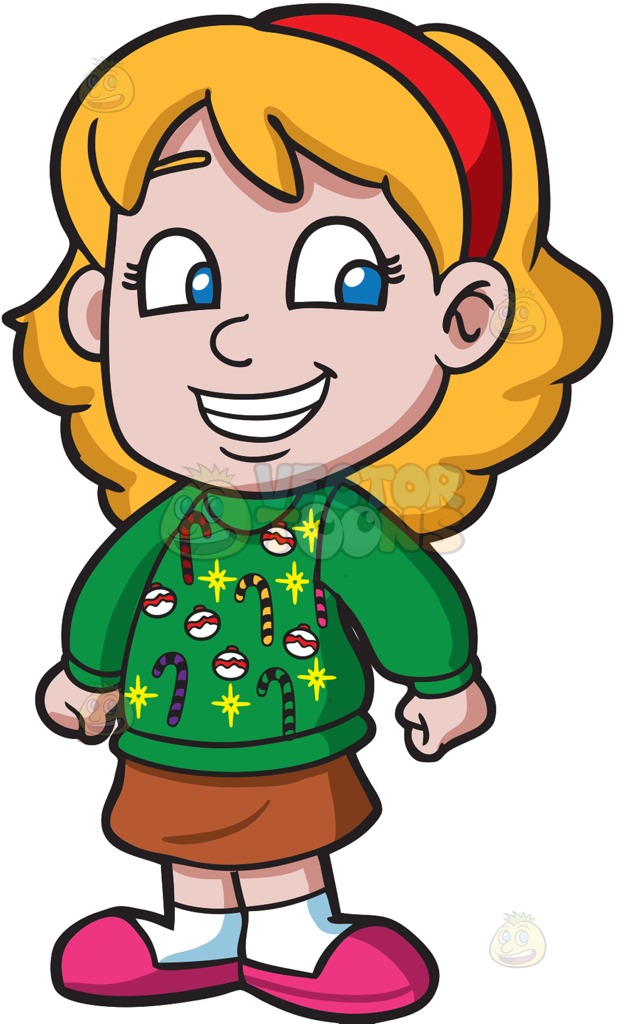 624x1024 A Bright Girl In An Ugly Christmas Sweater Cartoon Clipart