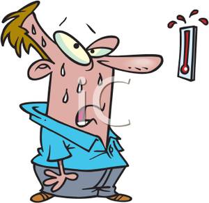 300x292 Sweating Man Looking At A Maxed Out Thermometer Clipart Picture