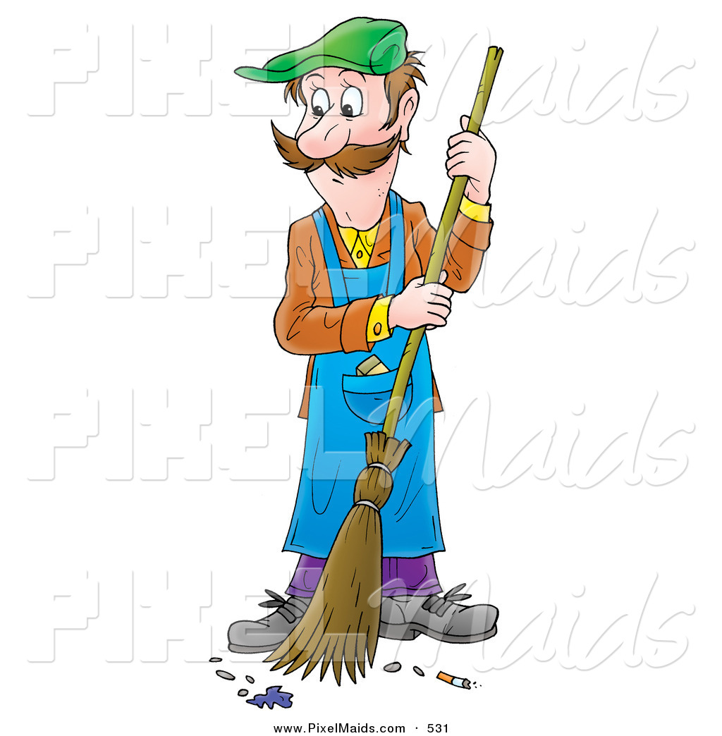1024x1044 Clipart Of A Man In Overalls Sweeping A Floor By Alex Bannykh