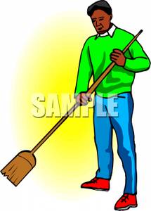 215x300 African American Man Sweeping With A Broom Clip Art Image