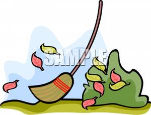 300x229 Art Image A Broom Sweeping Up Autumn Leaves