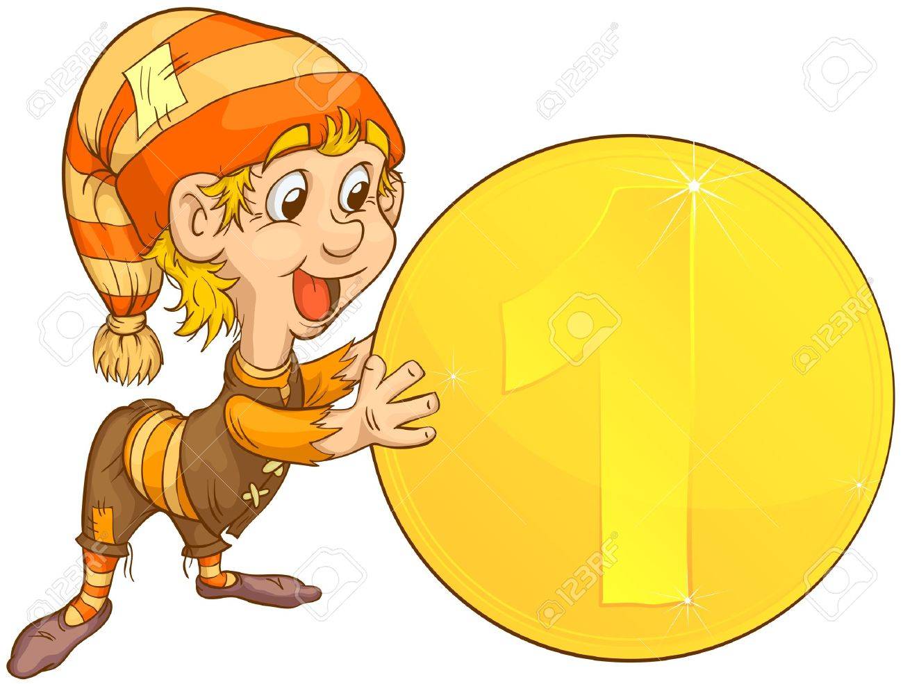 1300x985 Small Gnome Holding A Gold Coin. Sweetheart Illustration. Royalty