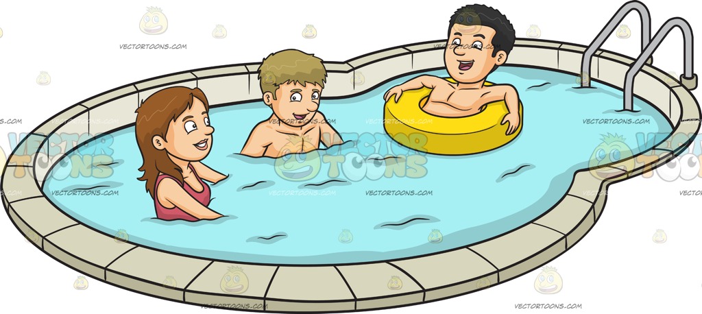 1024x458 Three Friends Enjoying A Dip In The Pool Cartoon Clipart