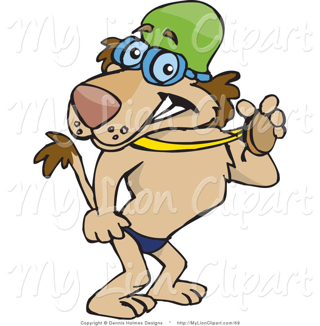 1024x1044 Clipart Of A Brown Swimmer Lion Showing Off His Medal By Dennis