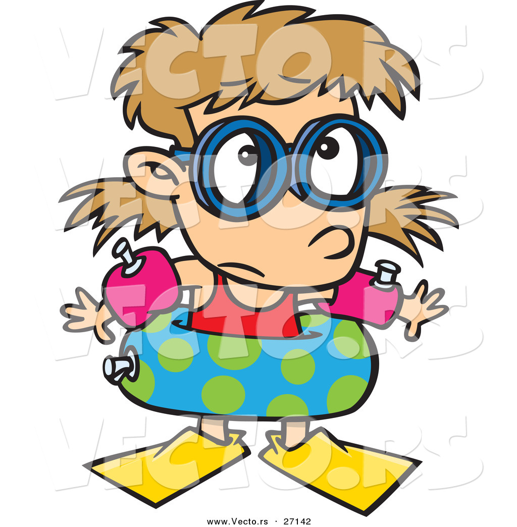 1024x1044 Vector Of A Nervous Cartoon Girl Ready To Go Swimming By Toonaday