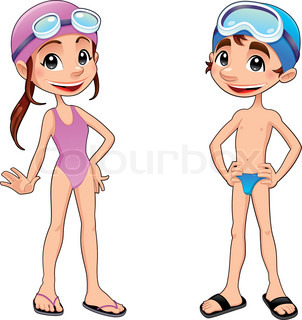 302x320 Young Swimmer In The Swimming Pool. Funny Cartoon And Vector