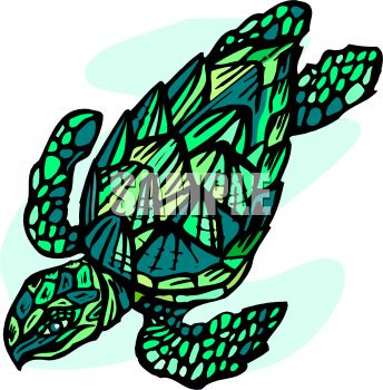 344x350 Picture Of A Tortoise Swimming In A Vector Clip Art Illustration