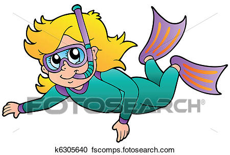450x303 Clipart Of Swimming Girl Snorkel Diver K6305640
