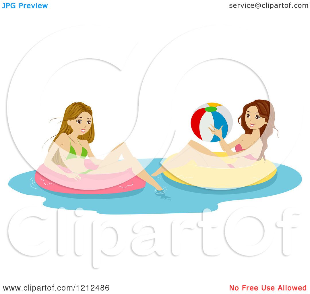1080x1024 Cartoon Of Two Teen Girls On Inner Tubes In A Swimming Pool