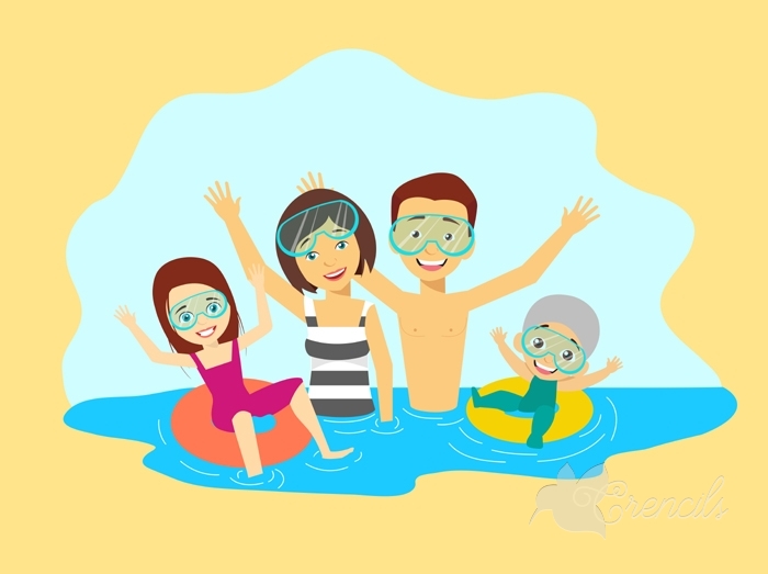 700x523 Free Cartoon Family Members Swimming Together Vector