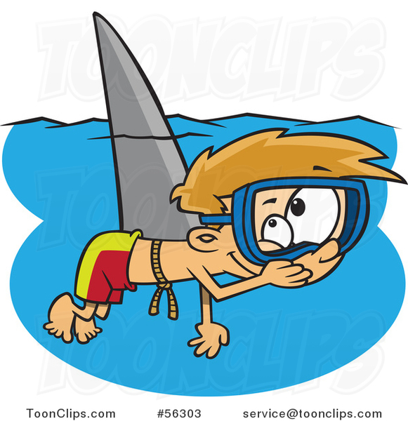 581x600 Cartoon Mischievous Blond White Boy Wearing A Shark Fin