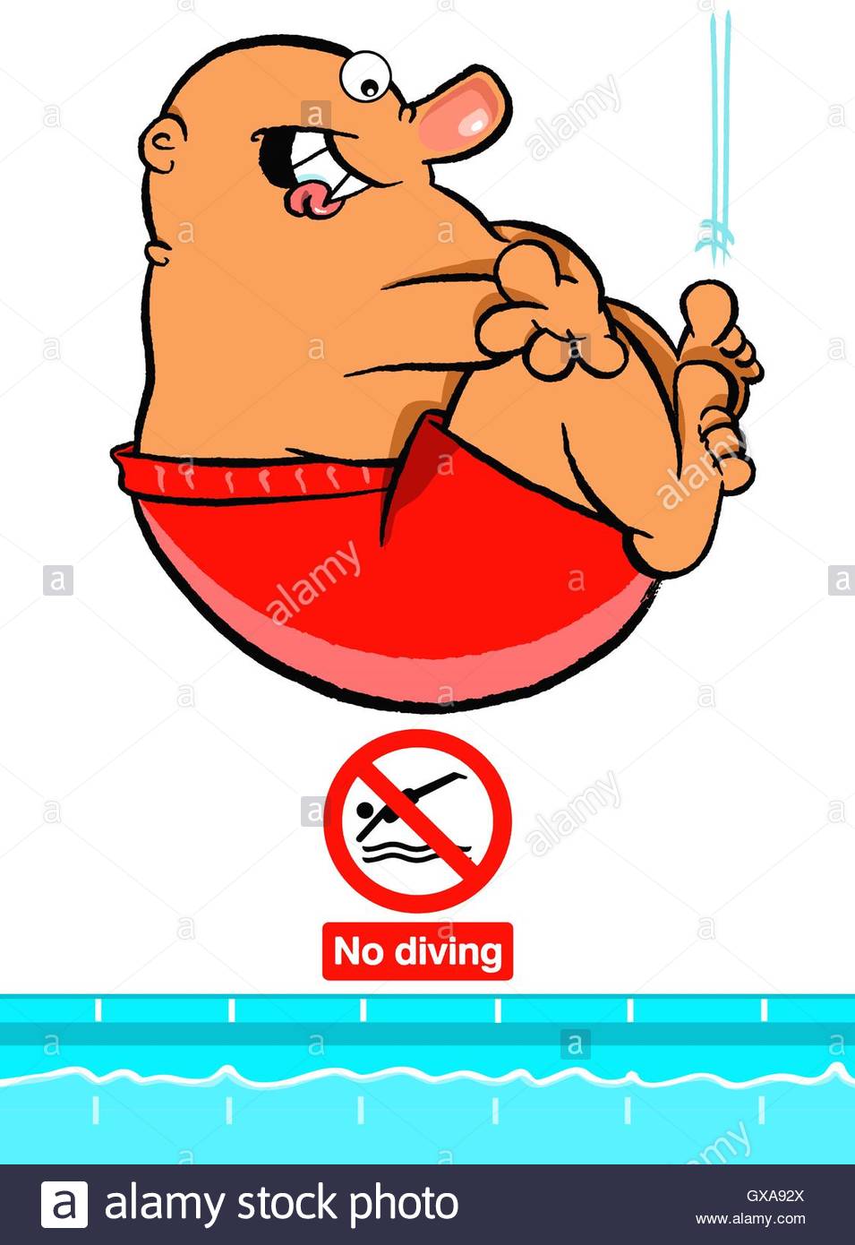 955x1390 Cartoon Illustration Of Fat Character In Orange Bathing Trunks