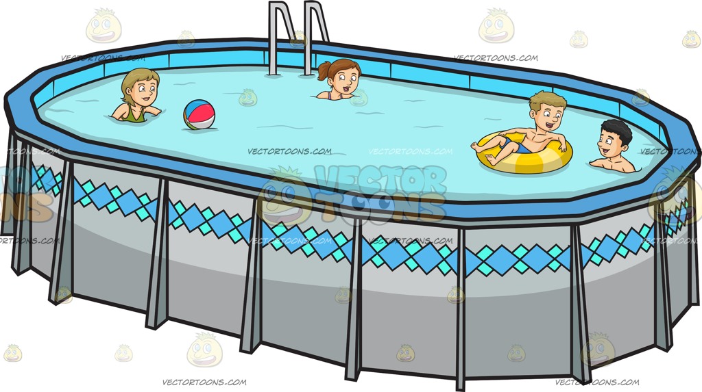 1024x573 Four People Playing And Swimming In The Backyard Cartoon Clipart