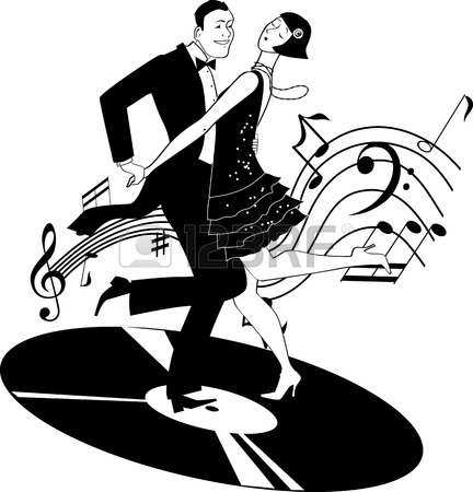432x450 Two Senior Couples Dancing Swing Or Big Apple, Black Vector Line