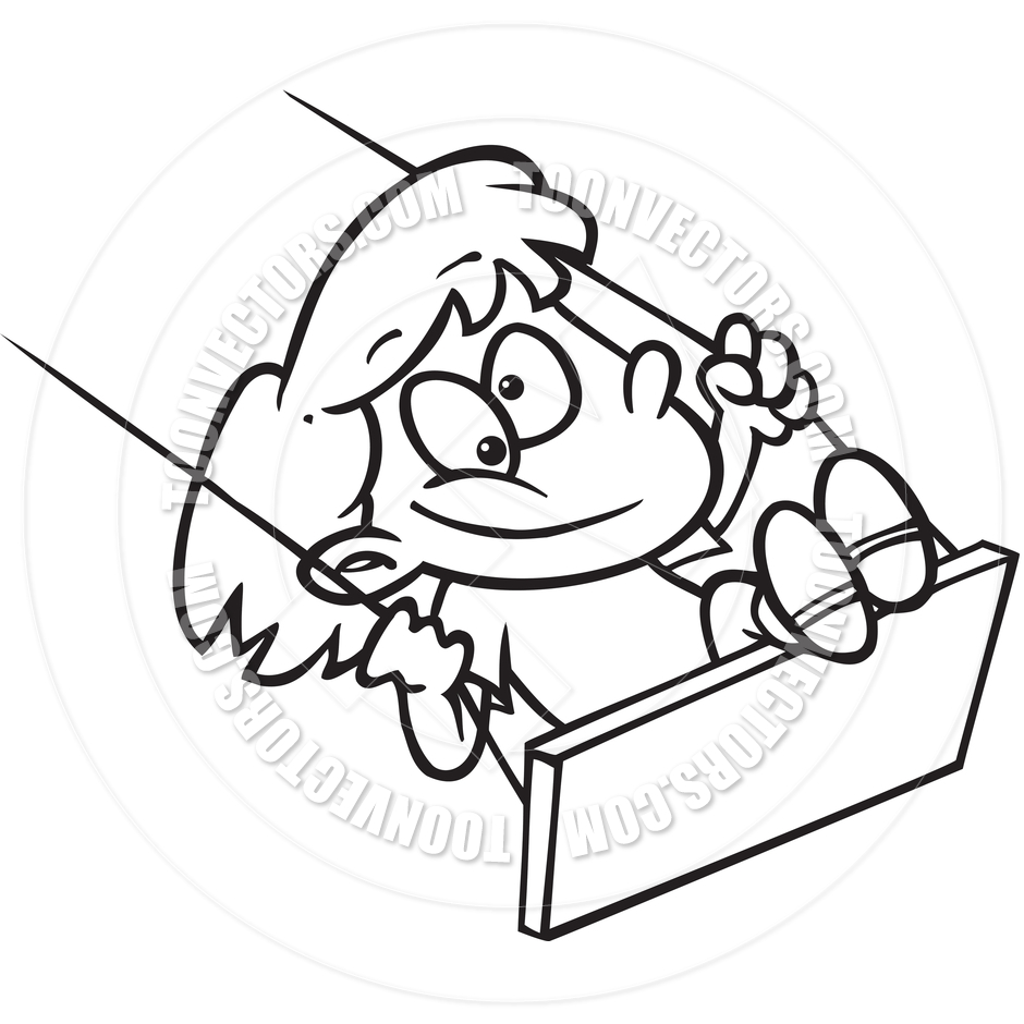 940x940 Cartoon Girl Swing Set (Black And White Line Art) By Ron Leishman