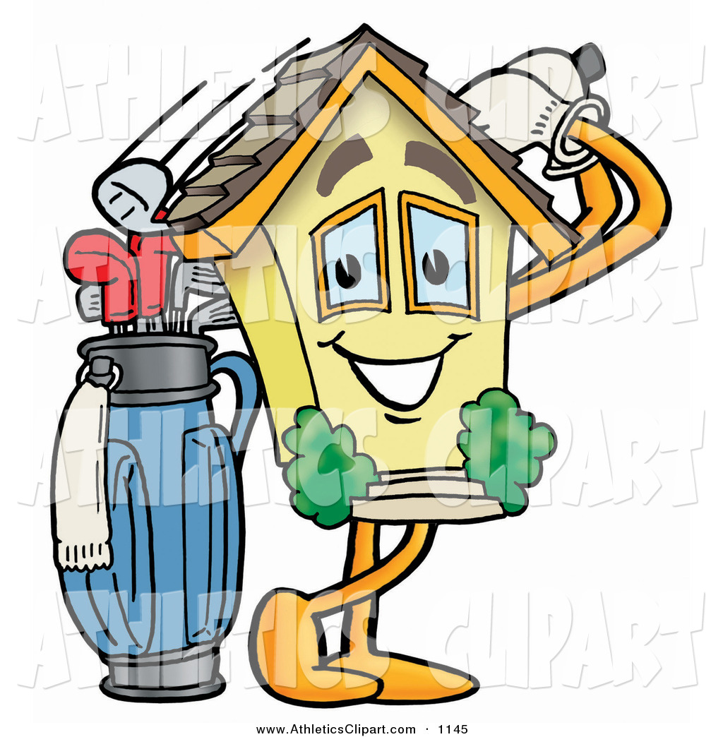 1024x1044 Clip Art Of A House Mascot Cartoon Character Swinging His Golf