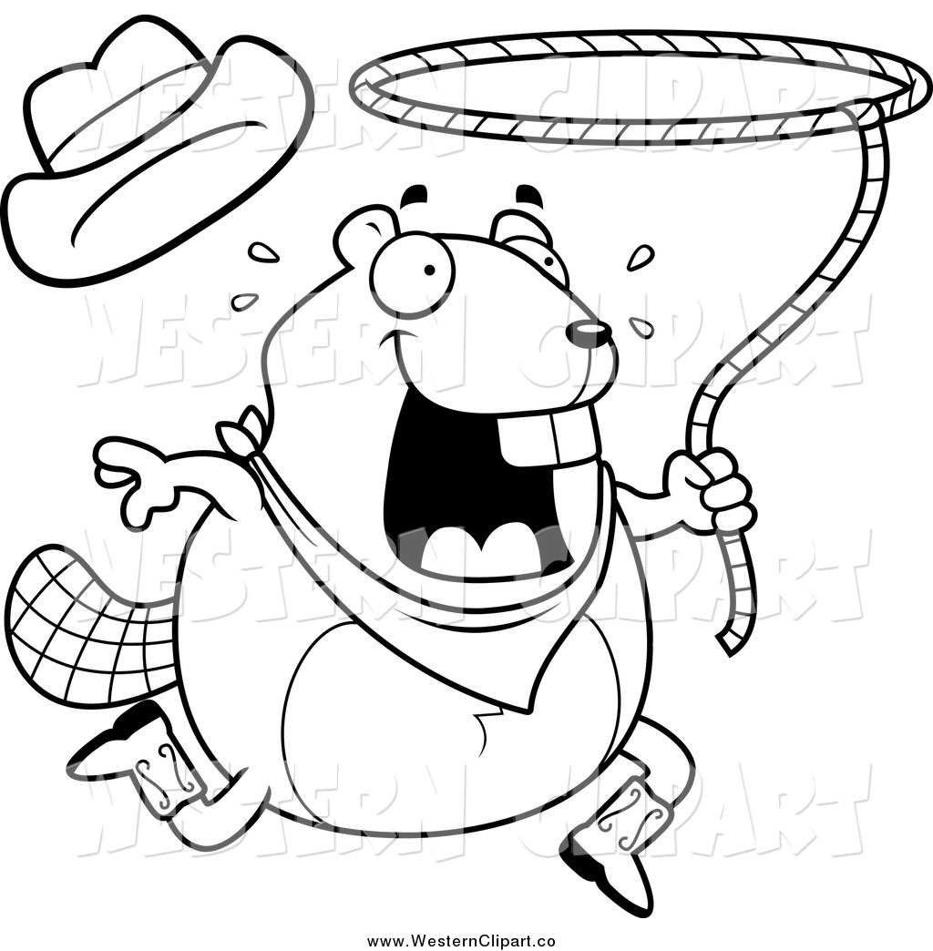 1024x1044 Vector Clip Art Of A Black And White Happy Cowboy Beaver Swinging