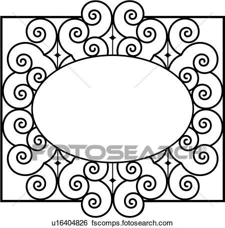450x456 Clip Art Of , Border, Fancy, Frame, Gate, Iron, Ironwork, Oval
