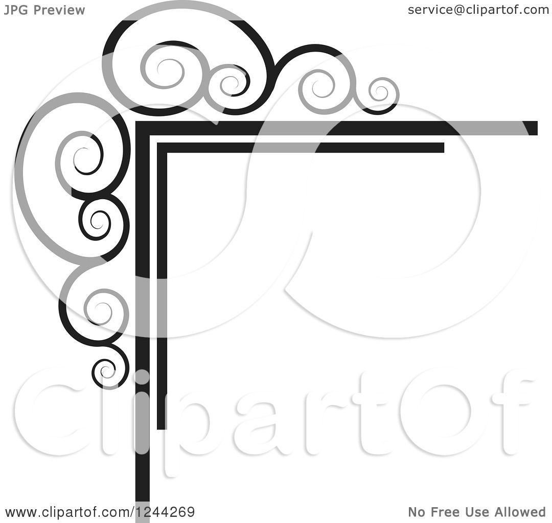 1080x1024 Clipart Of A Black And White Corner Border With Swirls