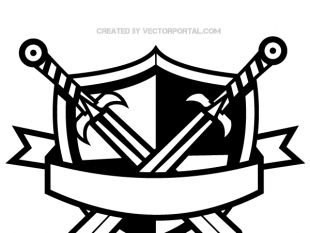 310x233 Heraldic Shield With Cross Swords And Banner Clip Art Free