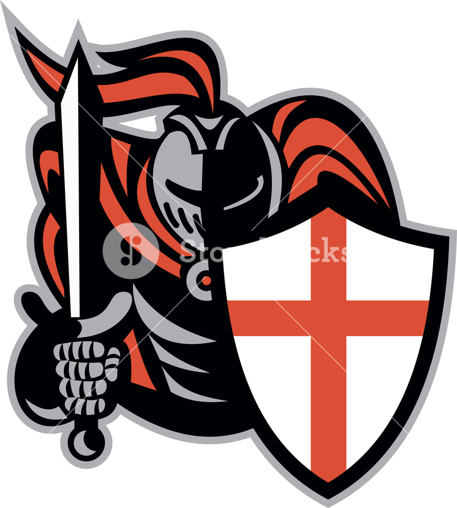 901x1000 English Knight With Sword England Shield Retro Royalty Free Stock
