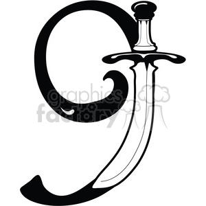 300x300 Royalty Free Number 9 Sword 387706 Vector Clip Art Image