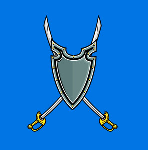 296x300 Vintage Cross Swords With Shield Vector Illustration Royalty Free