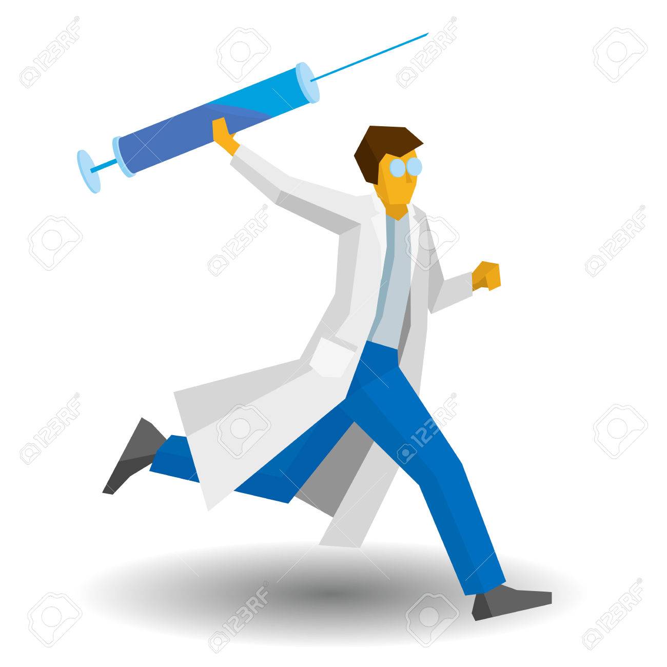 1300x1300 Doctor Running With A Large Syringe. Medicine Concept