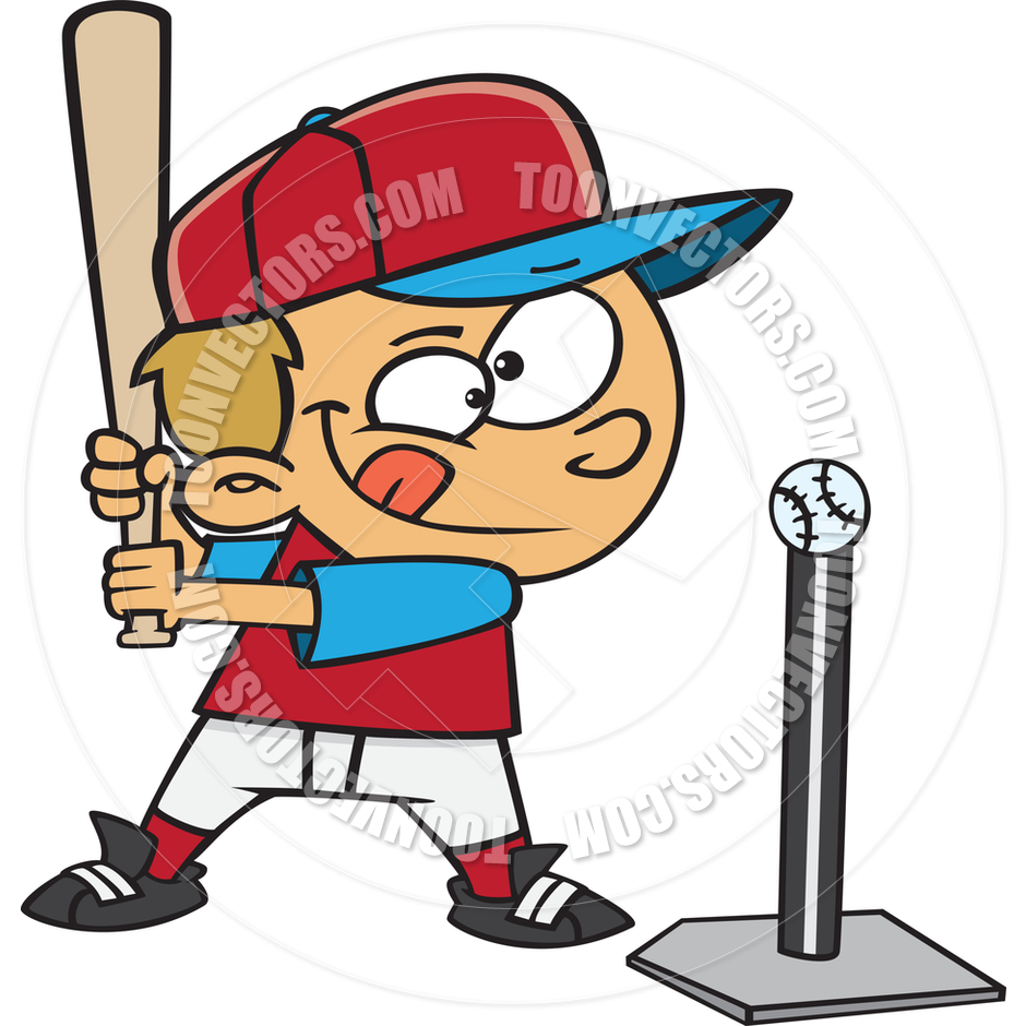 940x940 Cartoon Boy Baseball Player Hitting Tee Ball By Ron Leishman