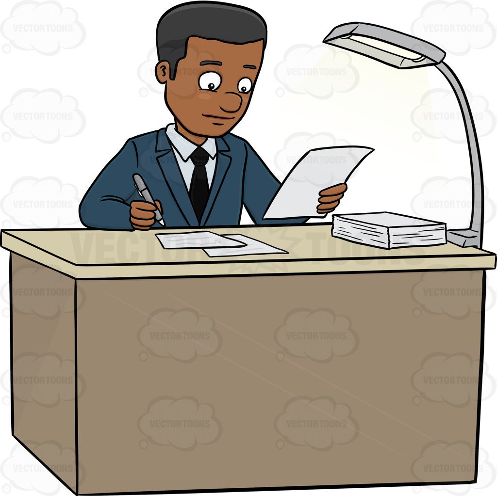 1024x1023 A Male Executive Signing Papers On The Table Cartoon Clipart